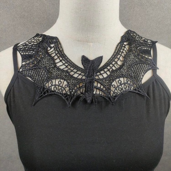 Gothic Vintage Black Bat Lace Collar Necklace, Ribbon tie, Feminine OS - Picture 2 of 2